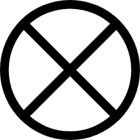 Ein schwarzer Kreis mit einem X im Inneren, das aus zwei diagonalen Linien besteht, die sich in der Mitte kreuzen.