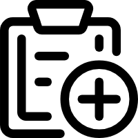 Schwarzes und weißes Symbol einer Zwischenablage mit einem Pluszeichen, das das Hinzufügen oder Erstellen eines neuen Dokuments oder Elements symbolisiert.